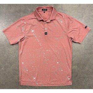 Bad Birdie Polo Shirt Men Medium Pink Paint Splatter Golf Performance AOP Preppy